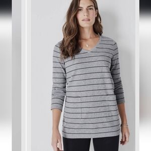 J.Jill Patch Pocket Tunic Grau Striped Womens Size Large